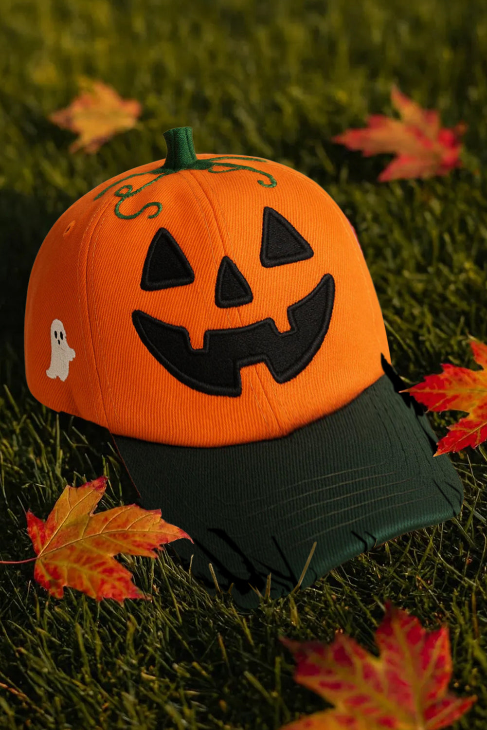 Orange Spooky Costume Jack-o-lantern Pumpkin Embroidered Baseball Cap