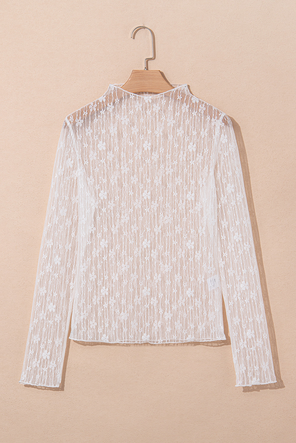 Black Sheer Floral Lace Long Sleeve Slim Fit Top