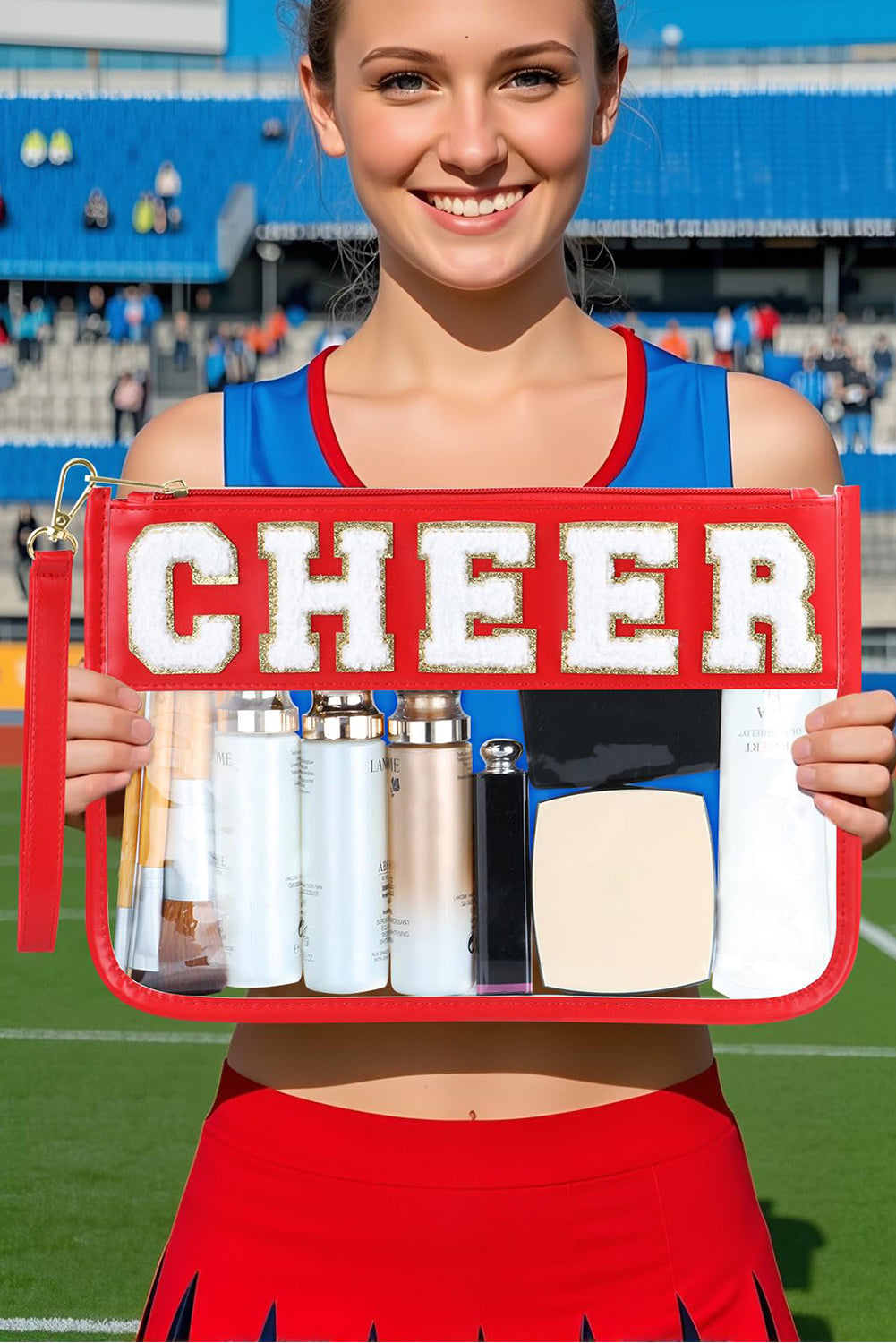 Black Dance Chenille Letter Zipper Varsity Clear Makeup Bag