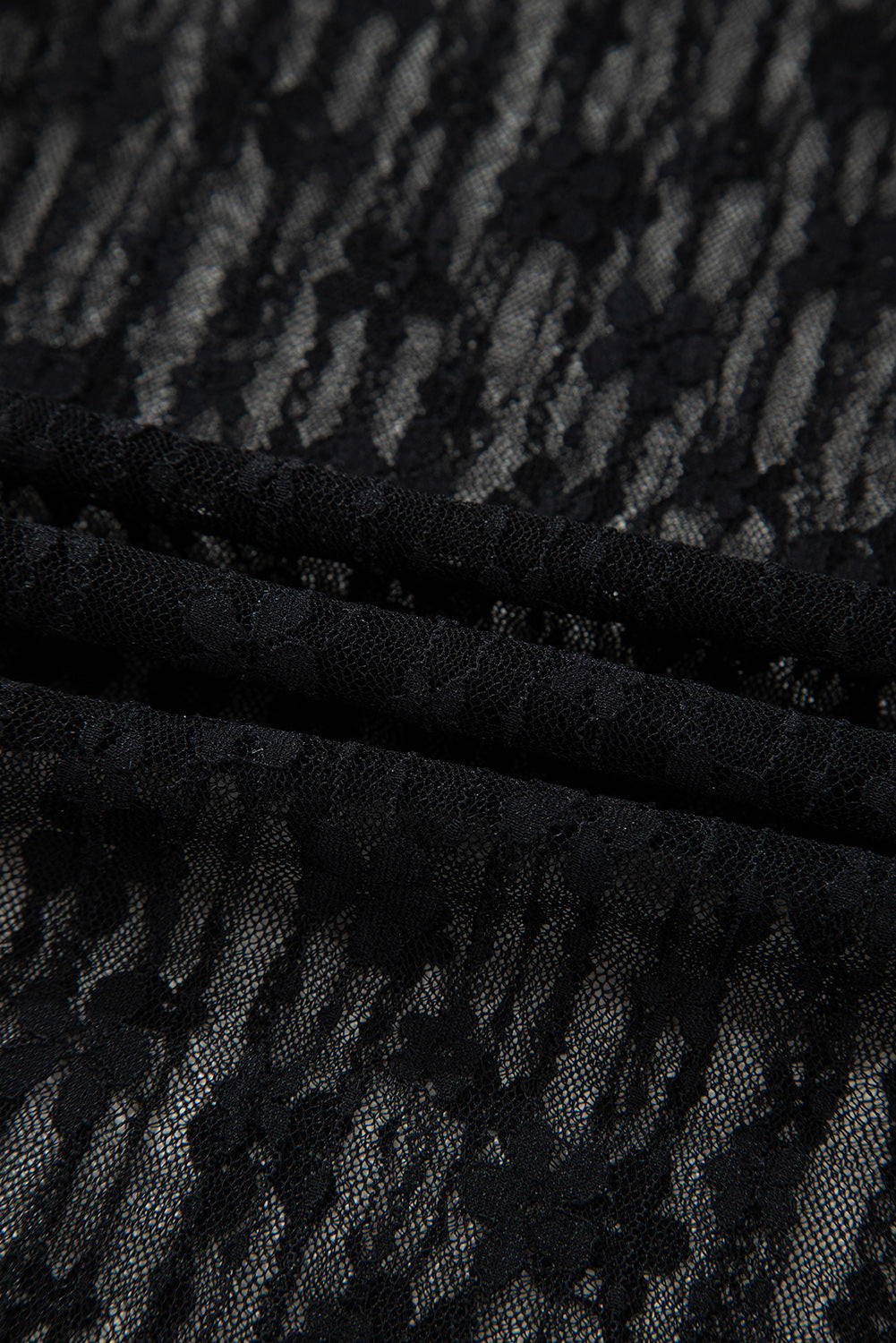 Black Sheer Floral Lace Long Sleeve Slim Fit Top