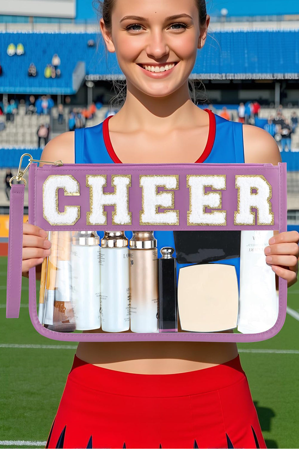 Black Dance Chenille Letter Zipper Varsity Clear Makeup Bag