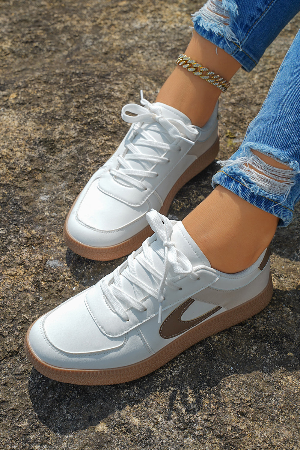 Navy Blue PU Leather Lace Up Sneakers