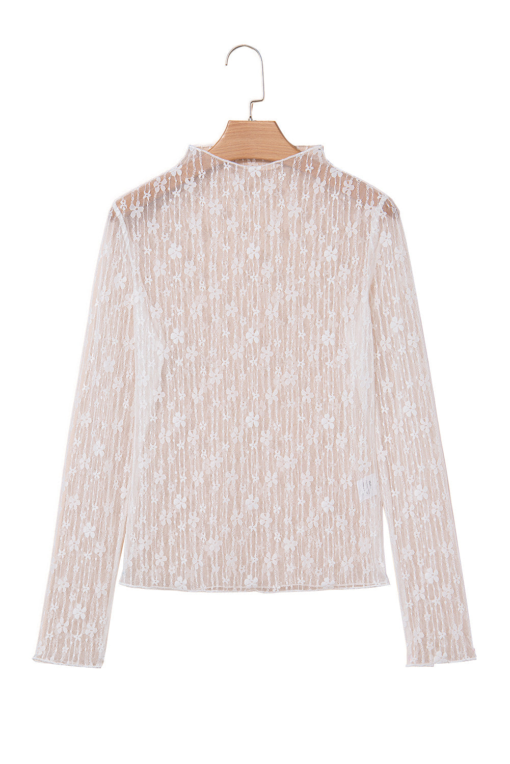 Black Sheer Floral Lace Long Sleeve Slim Fit Top