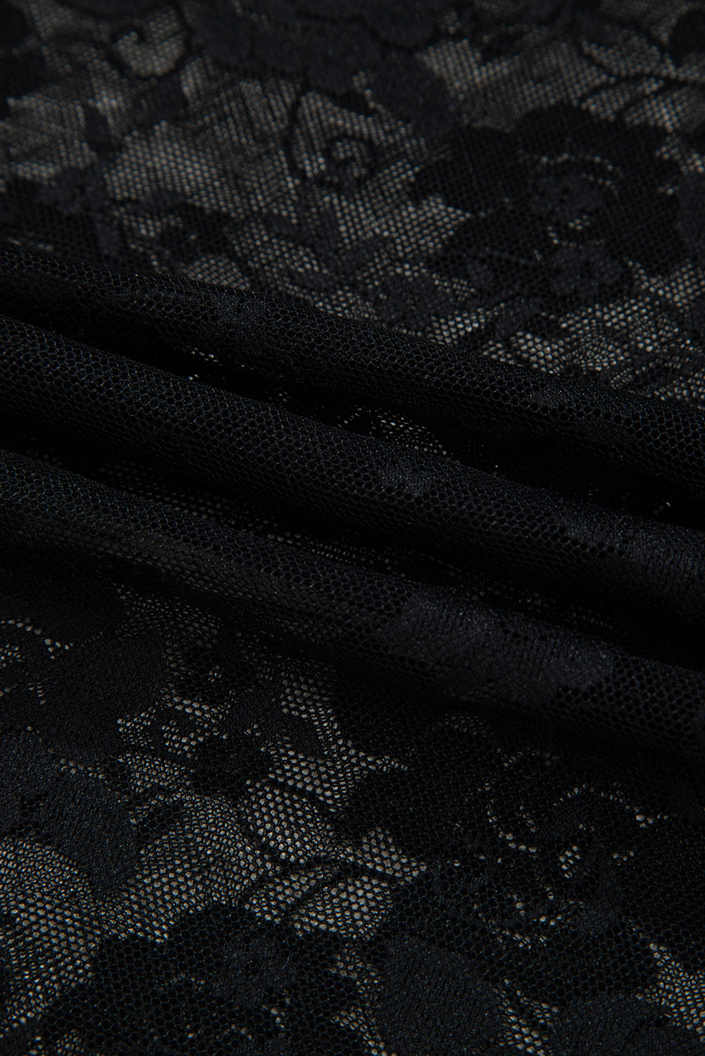 Black Mock Neck Floral Lace Mesh Long Sleeve Top