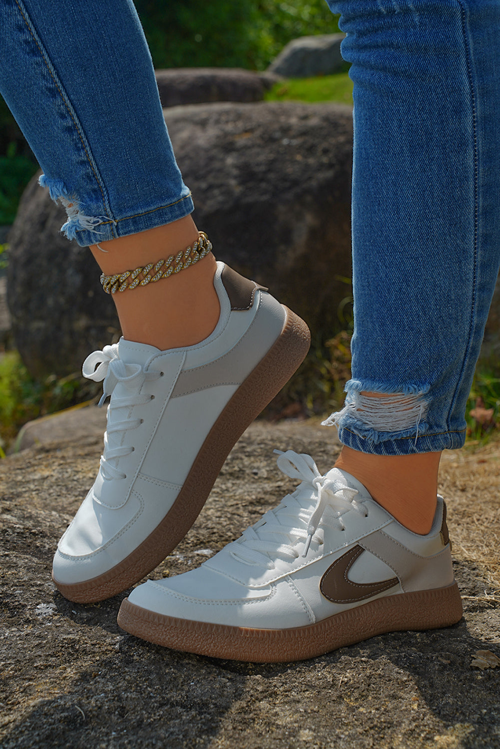 Navy Blue PU Leather Lace Up Sneakers