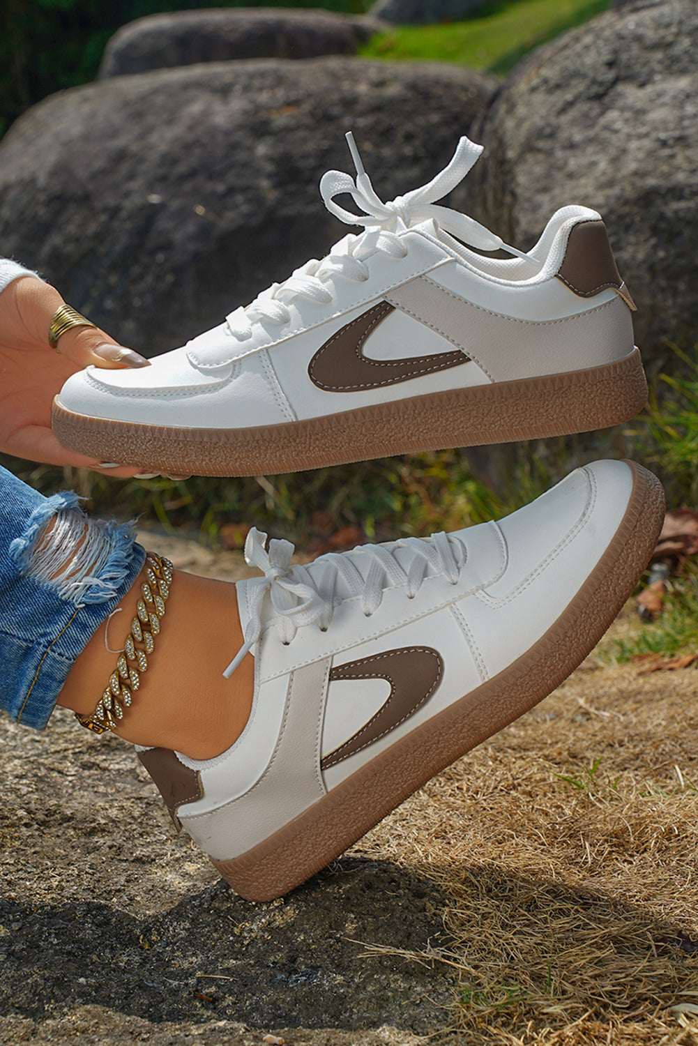 Navy Blue PU Leather Lace Up Sneakers