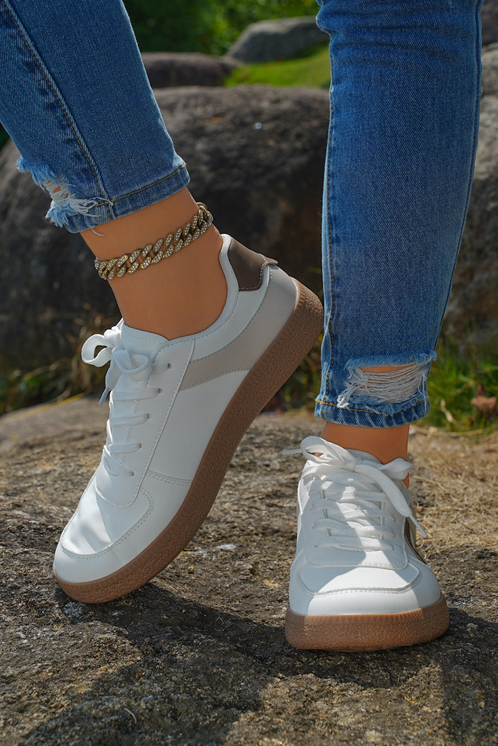 Navy Blue PU Leather Lace Up Sneakers