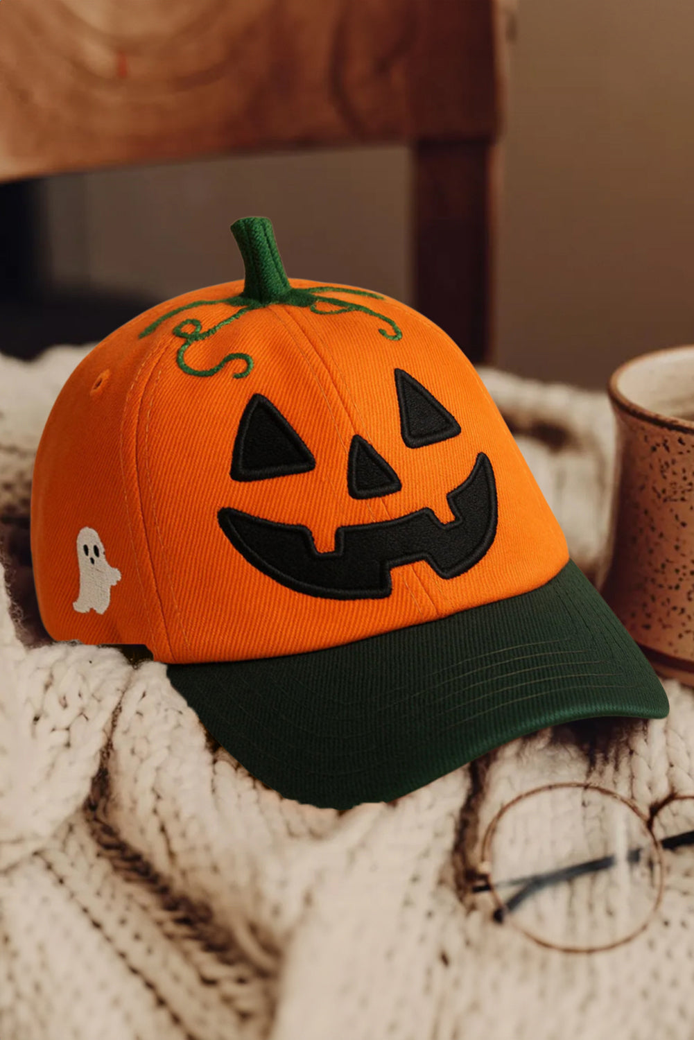 Orange Spooky Costume Jack-o-lantern Pumpkin Embroidered Baseball Cap