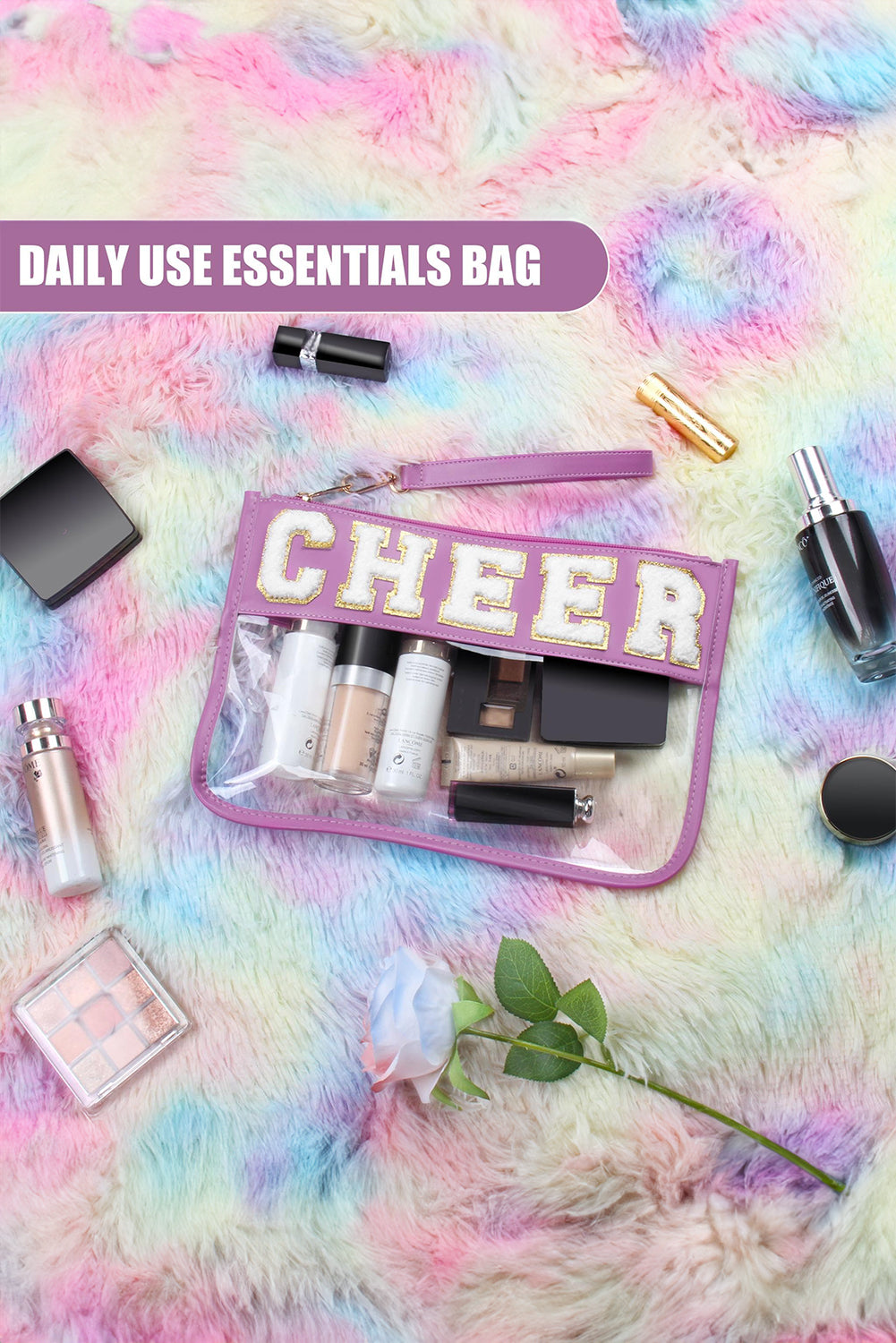 Black Dance Chenille Letter Zipper Varsity Clear Makeup Bag