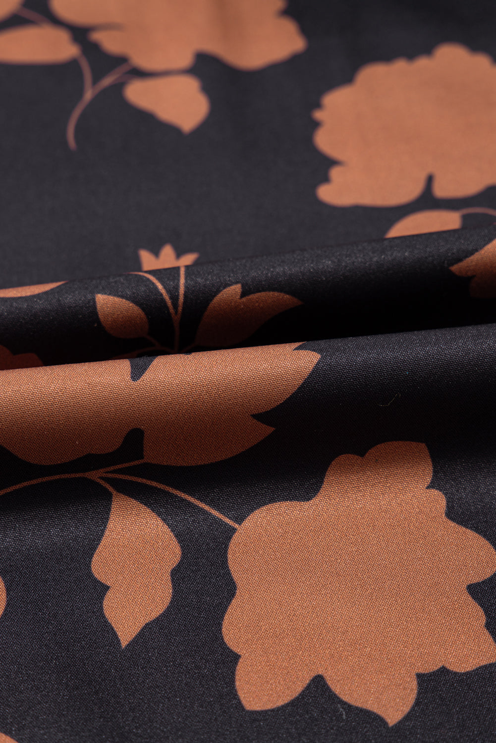 Chestnut Floral Print Frill Neck Bubble Sleeve Blouse