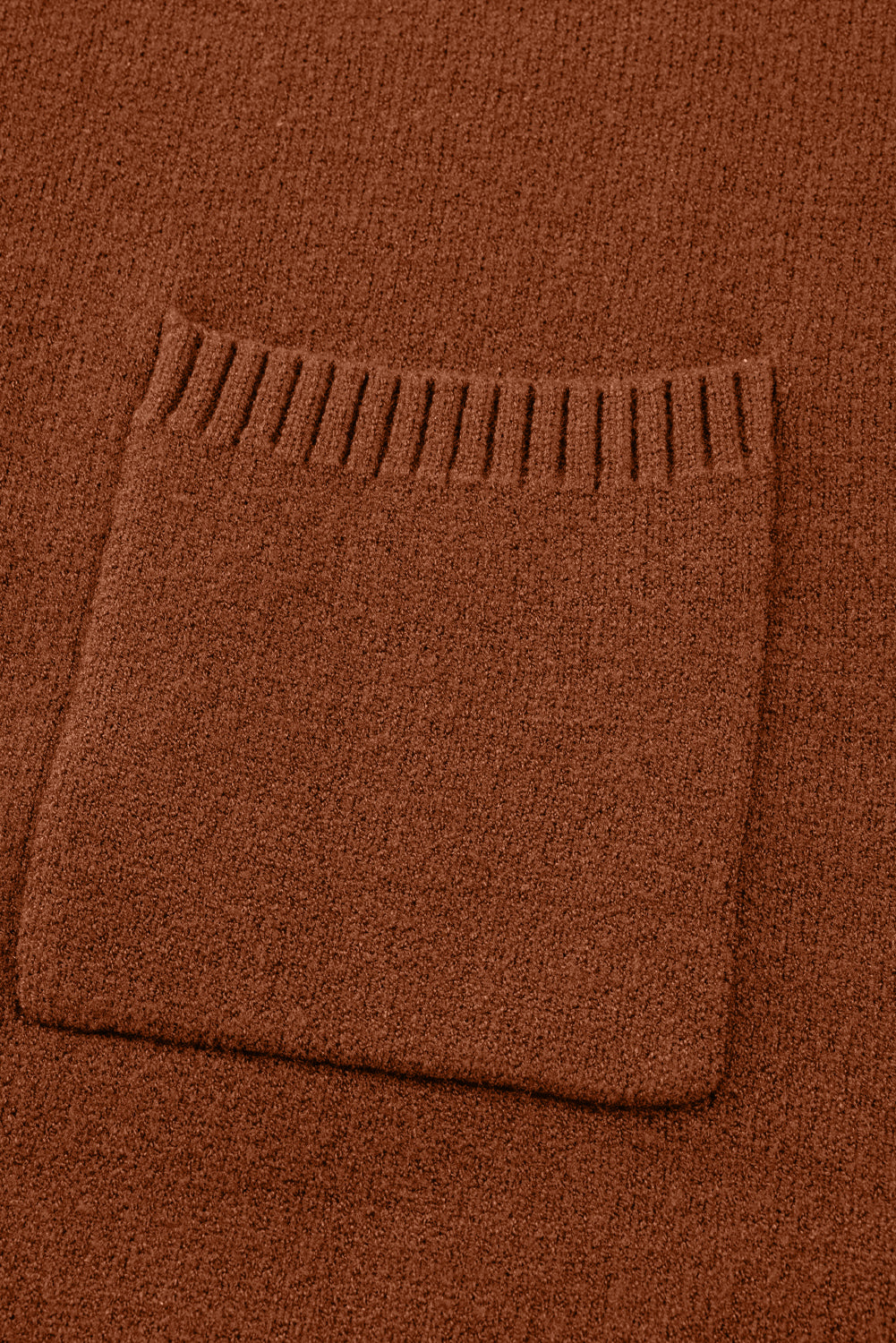 Chestnut Ribbed High Neck Front Pockets Center Seam Shift Sweater Dress