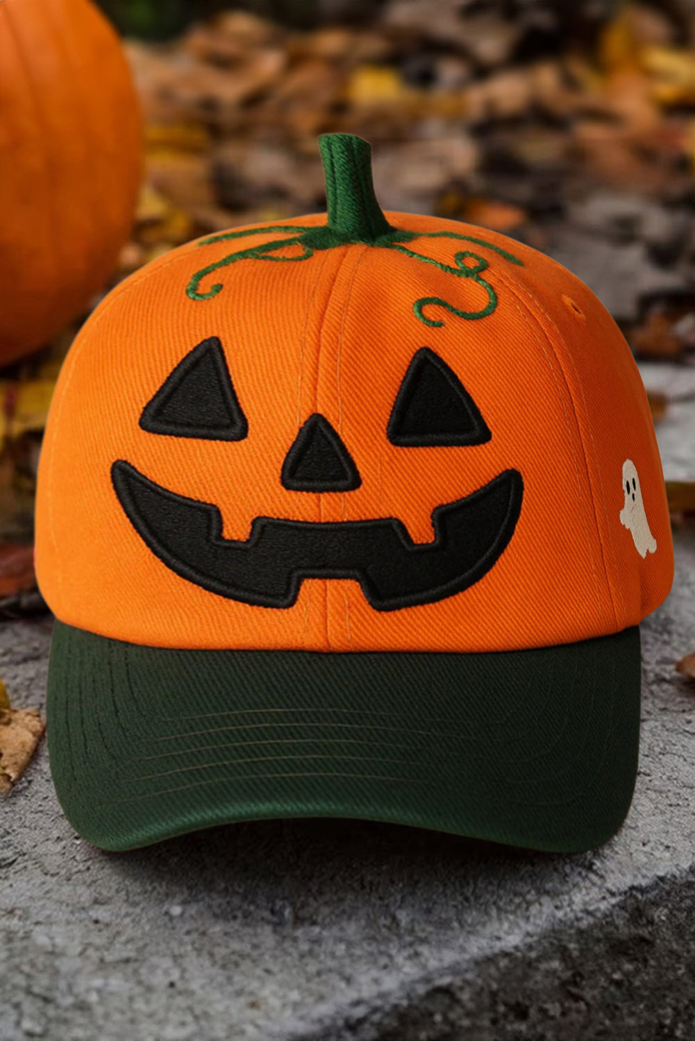 Orange Spooky Costume Jack-o-lantern Pumpkin Embroidered Baseball Cap