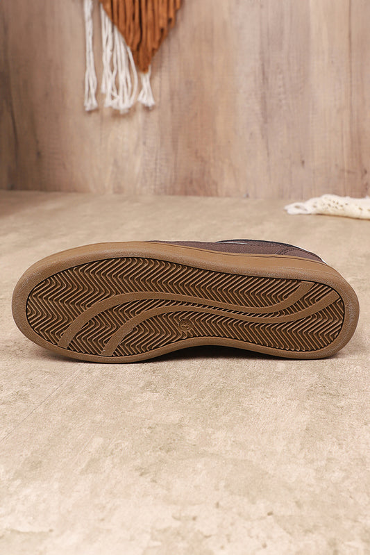 Coffee Breathable Mesh PU Leather Patchwork Lace-up Sneaker