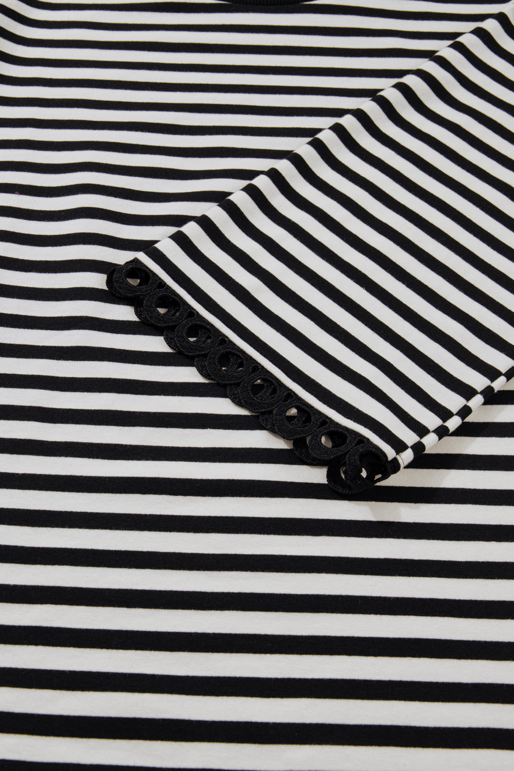 Black Striped Round Neck Contrast Trim Bell Sleeve Top