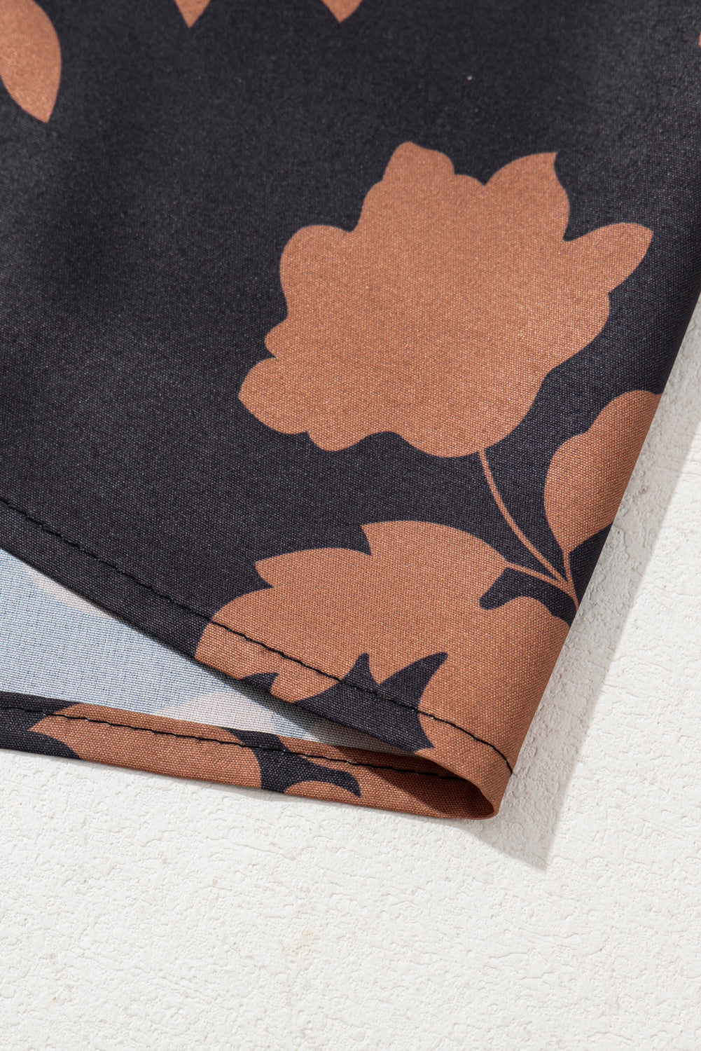 Chestnut Floral Print Frill Neck Bubble Sleeve Blouse