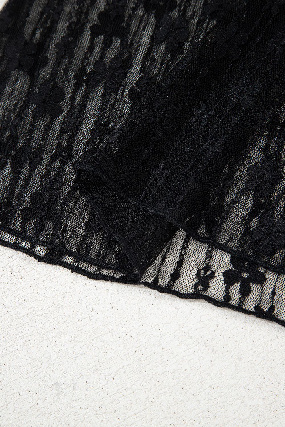 Black Sheer Floral Lace Long Sleeve Slim Fit Top
