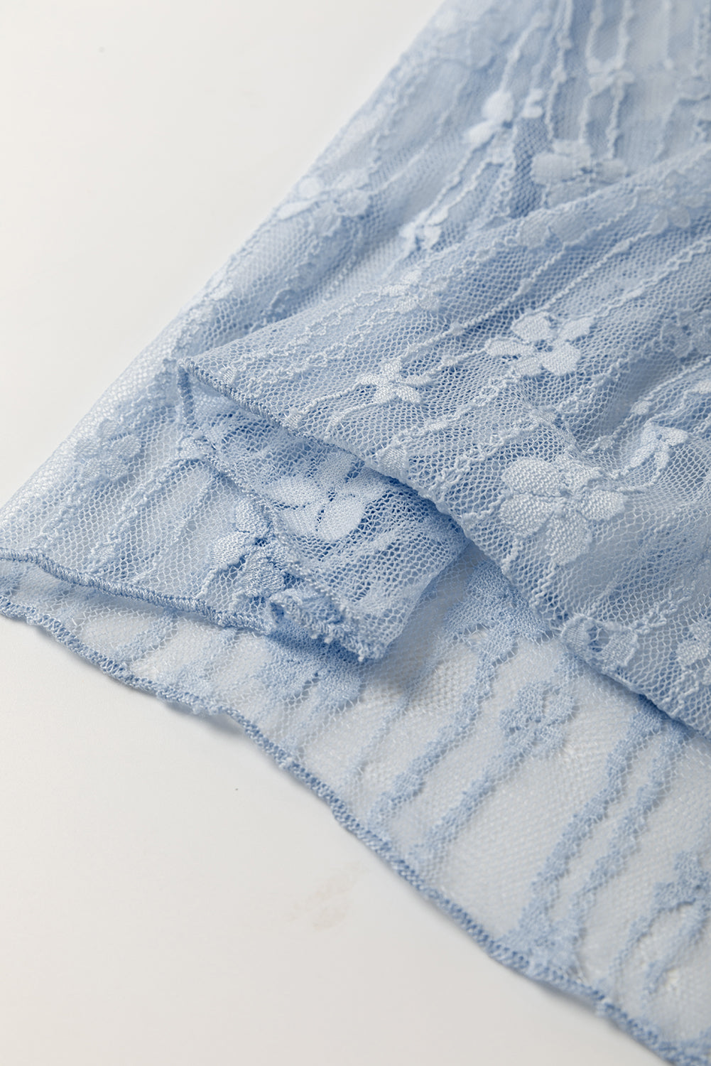 Black Sheer Floral Lace Long Sleeve Slim Fit Top