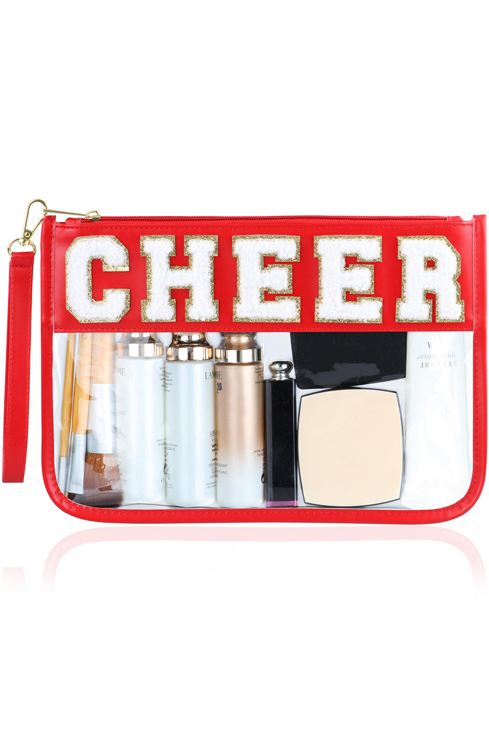 Black Dance Chenille Letter Zipper Varsity Clear Makeup Bag