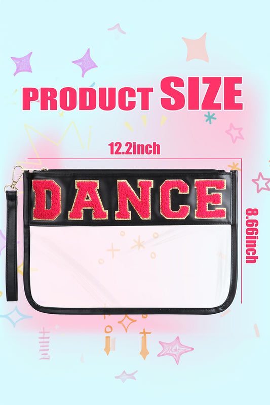 Black Dance Chenille Letter Zipper Varsity Clear Makeup Bag