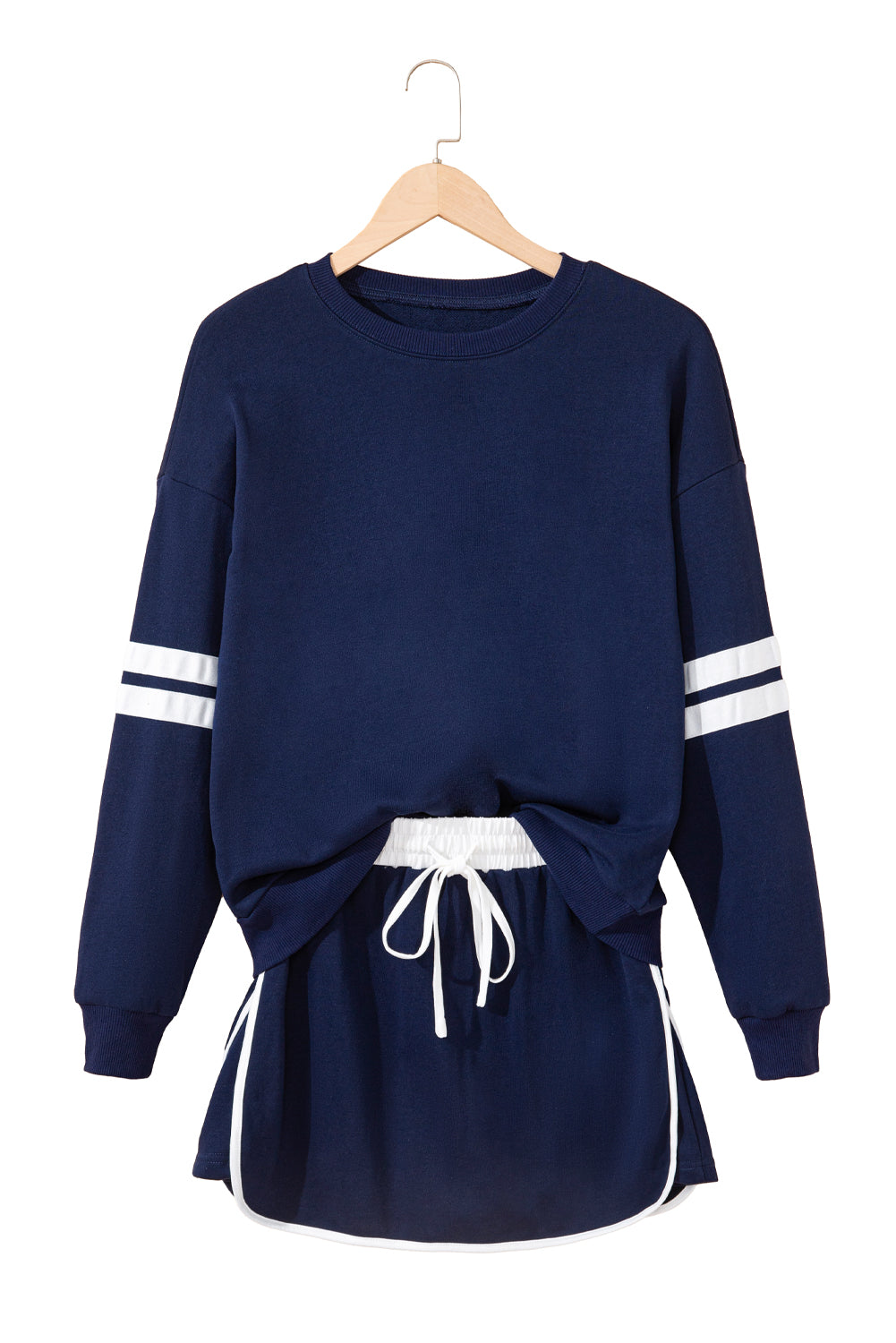 Fiery Red Varsity Stripe Detail Drop Shoulder Pullover Mini Skort Set